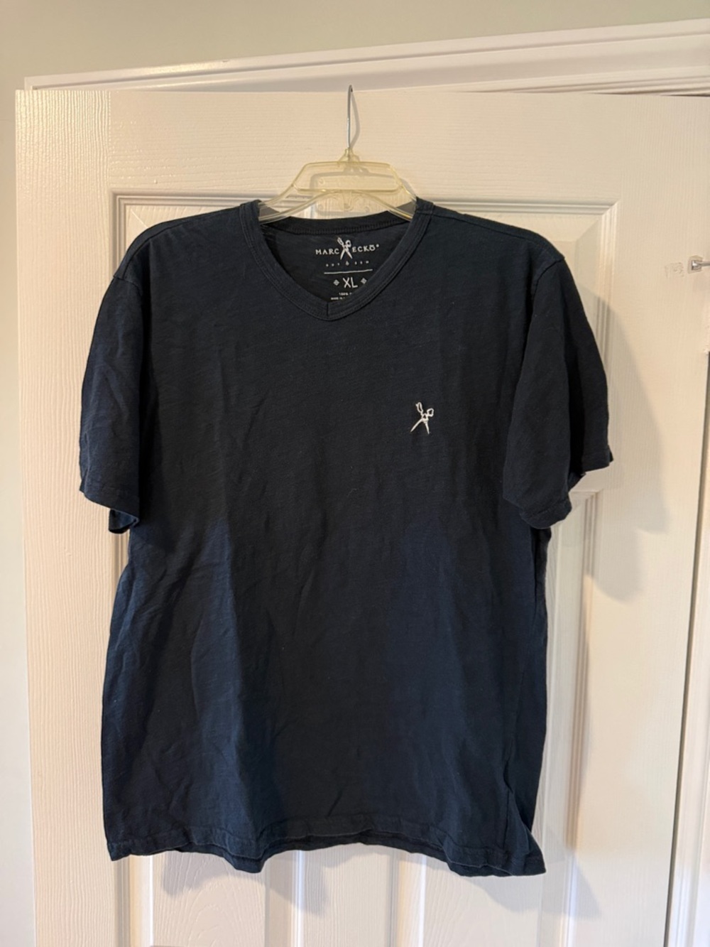 Marc Ecko Navy Short-Sleeve V-Neck Tee with White Logo